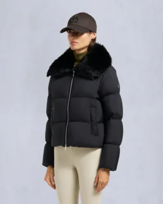 Belle Dune Kurze Daunenjacke mit Lammfellbesatz