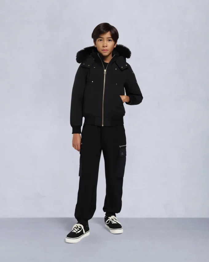 Kinder Unisex Original Bomberjacke mit Lammfellbesatz